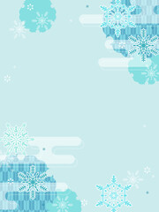雪と和風柄のかわいい背景・縦型テンプレート