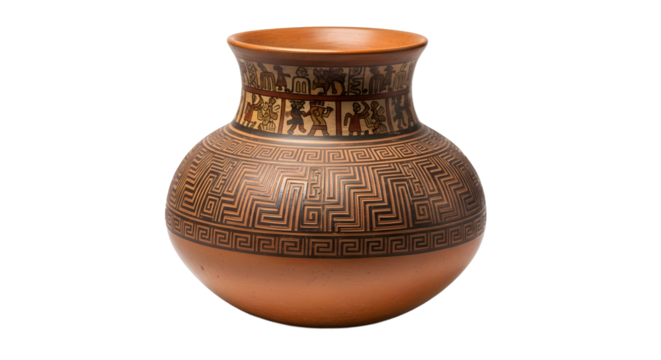 Ancient vase with geometric patterns and figures