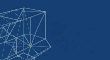 Abstract Wireframe Geometric Structure on Blue Background	