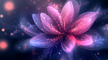 Vibrant digital particles converge to form an abstract glowing flower, symbolizing creativity, growth, and energy in a futuristic, dynamic composition.