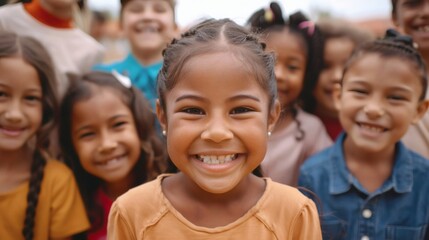 Happy diverse group of children smiling brightly for the camera