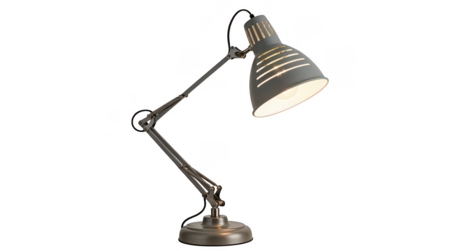 Modern Grey Adjustable Desk Lamp Illuminated On Black Background