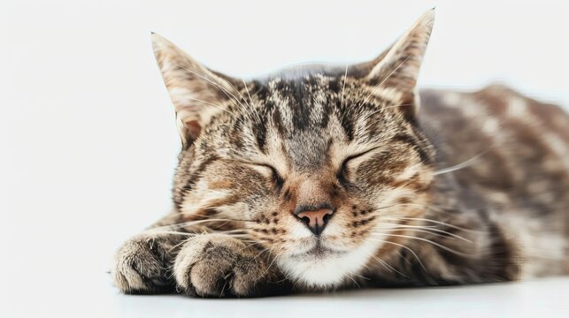 Peaceful tabby cat sleeping soundly with eyes closed