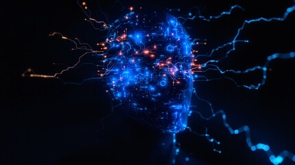 Stunning artificial intelligence head with glowing circuits and futuristic connections