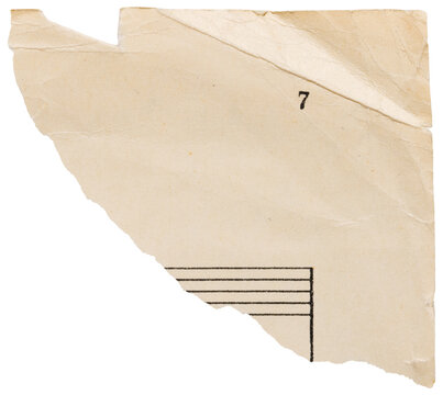 Torn corner of music sheet, old vintage faded paper with musical staff isolated for collage - Powered by Adobe
