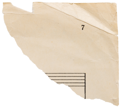 Torn corner of music sheet, old vintage faded paper with musical staff isolated for collage
