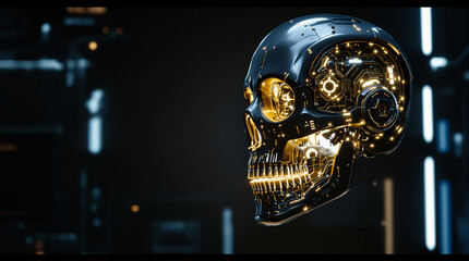 Futuristic robot skull with glowing circuits offers a glimpse into advanced technology