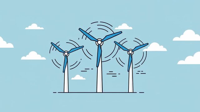 Wind Turbines Generating Clean Energy in a Beautiful Blue Sky.