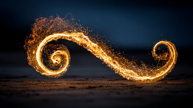 Fiery spirals twist like a DNA helix, symbolizing primal creation and raw elemental energy in a dynamic, glowing, and mesmerizing pattern.