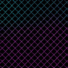 Fototapeta premium Abstract pattern of fishnet in neon light blue and pink on black background creates vibrant and dynamic visual experience