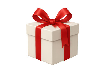 Gift box wrapped with bright red ribbon and bow, representing presents, special occasions, birthdays, and christmas
