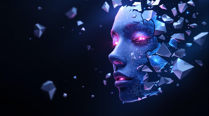 Stunning AI futuristic face with glowing neon circuit design for innovative technology
