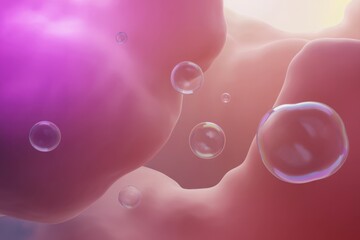 Close-up macro shot of child's face surrounded by gentle pink and purple hues