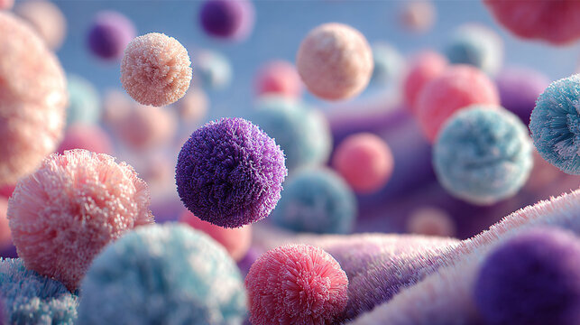 Abstract spheres float in a soft arc pattern, creating a graceful, harmonious composition with gentle gradients and luminous highlights.