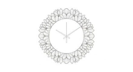 Line art illustration of a floral clock.