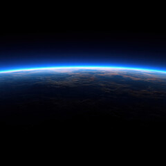 Fototapeta premium Earth's horizon at dawn outer space digital art cosmic environment wide angle beauty of the universe