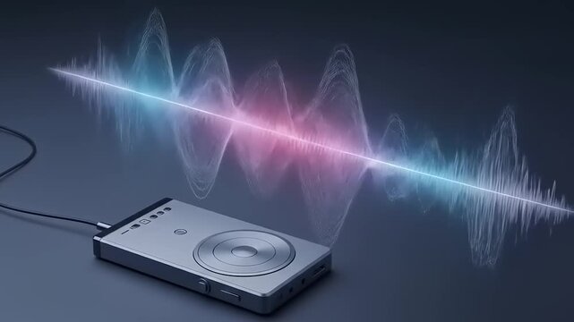 Digital Audio Player Emitting Sound Waves Visualization.