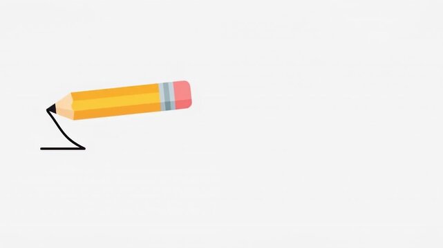 Yellow Pencil Drawing a Thin Line on White Background.