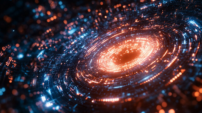 Floating charts forming abstract spiral symbolize data flow analysis and insight representing modern technology visualization futuristic design and the dynamic movement of information