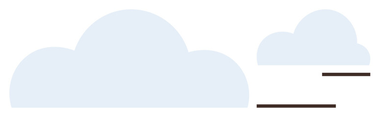 Two light blue clouds accompanied by horizontal lines illustrating wind movement. Ideal for themes of weather, nature, technology, data, simplicity, connectivity, and minimalism. A simple flat