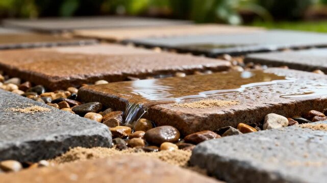 Ecoconscious permeable paving medium shot featuring layered aggregate base supporting water infiltration in outdoor spaces.