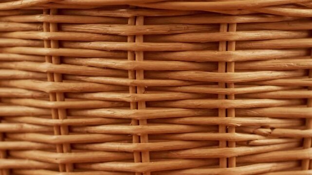 A close-up view capturing the texture of tightly woven natural wicker fibers
