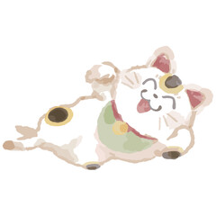 Lying Maneki Neko – Cute Japanese New Year Watercolor Series