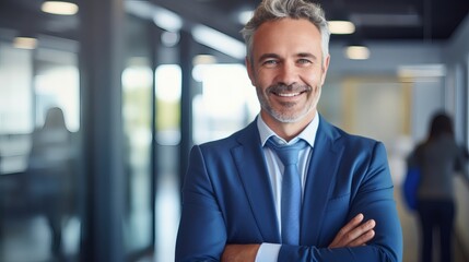 Fototapeta premium Confident businessman smiling in modern office