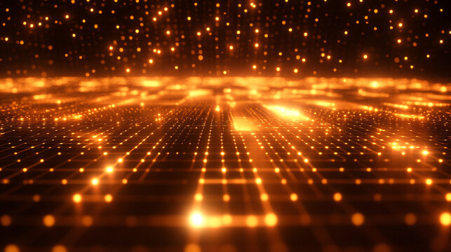 A floating grid suspended in space with glowing highlights, emphasizing futuristic structure, digital aesthetics, and ethereal luminosity in a hyperrealistic style.