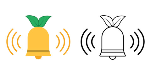 Respectful alert icon showing a soft notification bell with a small leaf sprouting. Ideal for mindful notifications, eco-friendly tech, and gentle digital reminders.