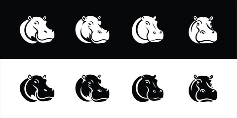 Hippopotamus Head Silhouette in Contrasting Styles for Graphic Design
