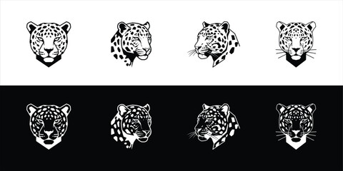 Stylized jaguar head vector set for creating a powerful brand identity emblem or sports mascot © Sunnn