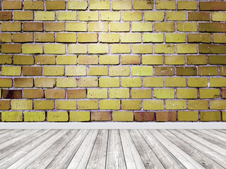 Empty room interior with vintage yellow brick wall for background