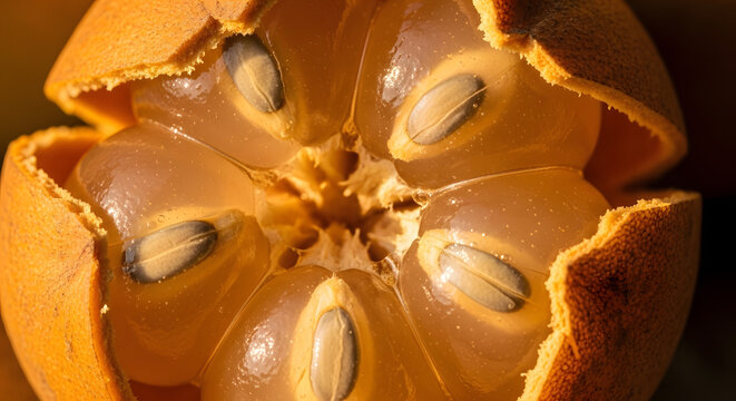 Half-Cut Monk Fruit Revealing Seeds and Pulp.