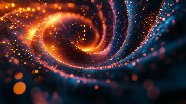 Floating microchip forming abstract spiral patterns symbolizes technology innovation and digital complexity representing futuristic circuits connectivity and the flow of information