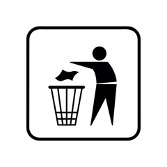 tidy man packaging symbol, do not litter mark, black sign, vector icon