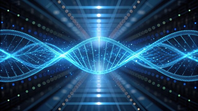 A vibrant, abstract representation of a digital wave, symbolizing technology and data flow, set against a background of illuminated structures.