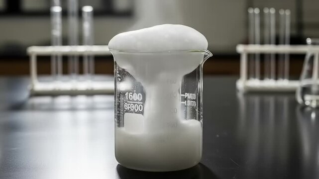 Elephant Toothpaste Experiment - A Foamy Chemical Reaction in Beaker.