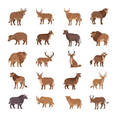 Obraz premium Collection of various farm and wild animals depicted in a stylized illustration format, showcasing diverse species