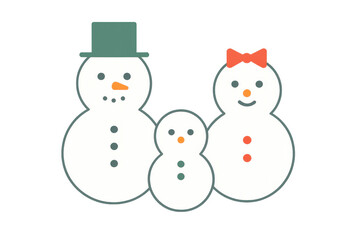 Snowman family illustration standing together, representing winter holidays, christmas, and festive season