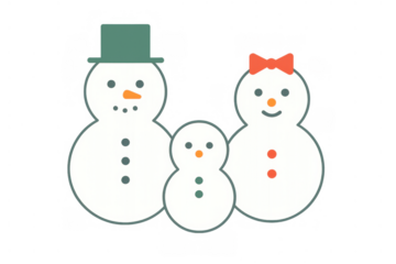 Snowman family illustration standing together, representing winter holidays, christmas, and festive season