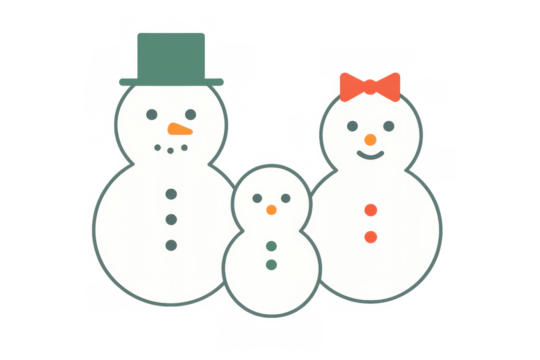 Snowman family illustration standing together, representing winter holidays, christmas, and festive season - Powered by Adobe