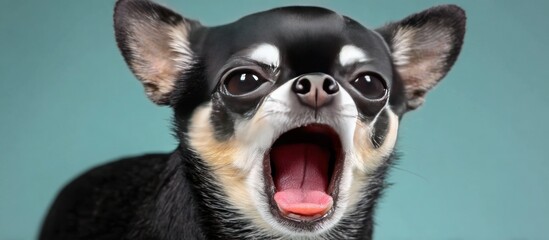 Chihuahua dog yawning with mouth wide open.