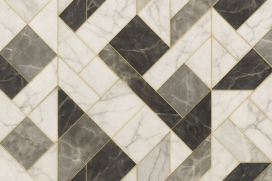 Abstract geometric marble mosaic with metallic accents seamless modern background