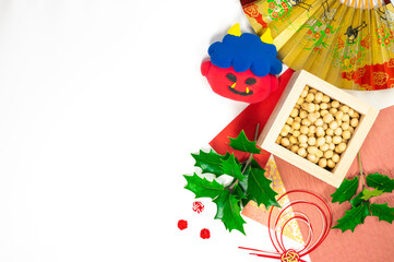 節分デザイン　升・豆・ヒイラギ・鬼