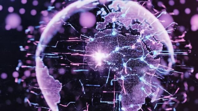 Dynamic digital Earth globe illustrating advanced global network connections and data flow across continents, symbolizing secure communication and technological integration