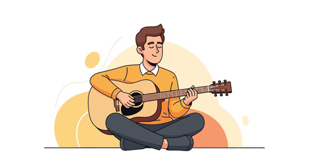 Minimalist Vector Illustration of Man Playing Guitar in Warm Colors Modern Style