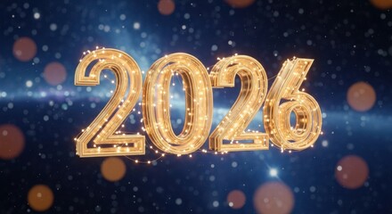 Fototapeta premium Golden 2026 number design with sparkles and bokeh lights festive celebration illustration