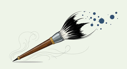 Vector Illustration of Artistic Paintbrush with Ink Spatter in Modern Minimalist Style