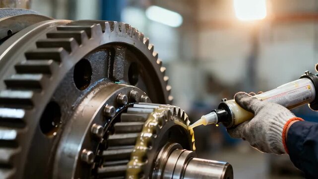 Closeup of hands using tools for scheduled gearbox lubrication to enhance efficiency and durability